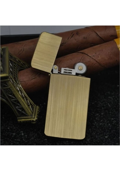 Kuboy Vintage Çakmak Benzinli Slim Çakmak Altın Renk Bronz