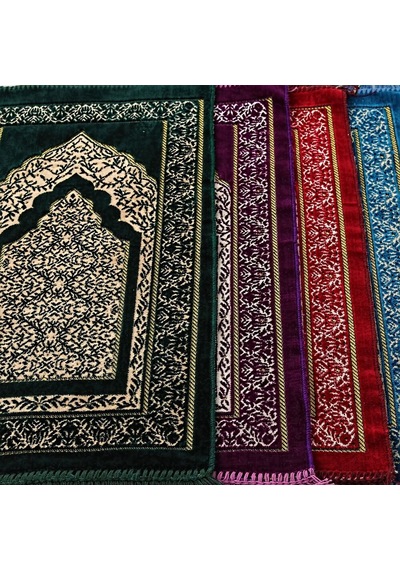 Kadife Çocuk Seccadesi - Kırmızı 39x80 Cm - 180 Gr - Tesbih Hediyeli Çok Renkli