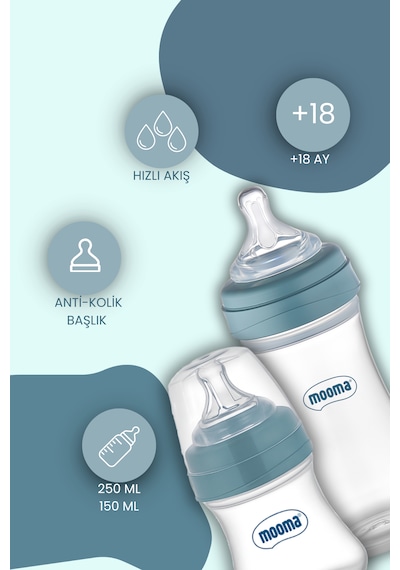 Mooma Kindy 150 ve 250 Ml Biberon Yenidoğan Başlangıç Seti - Bowl Blue
