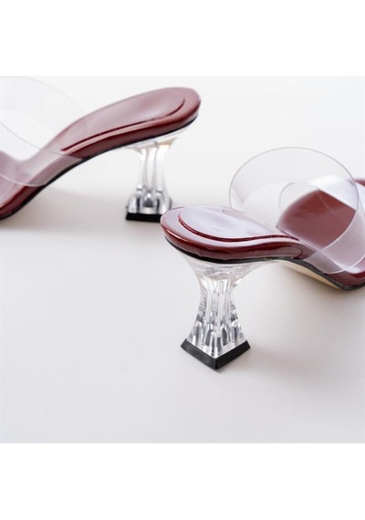 Alemdarshop S-618 Bordo Rugan Tek Bantlı Topuklu Kadın Terlik