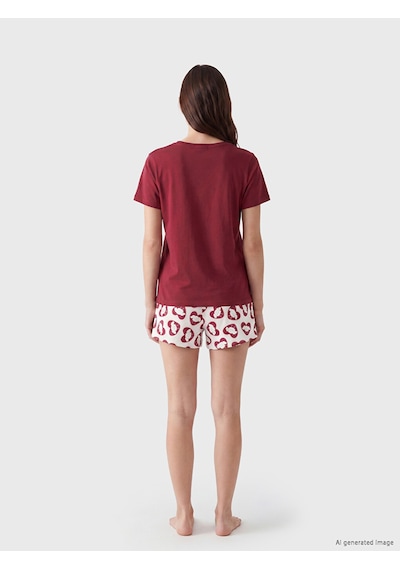 Lcw Young Ekru Bisiklet Yaka Baskılı Kadın Şortlu Pijama Takımı