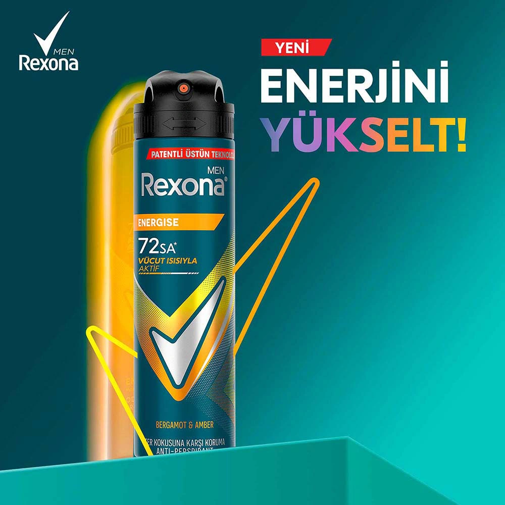 Rexona Men Erkek Sprey Deodorant Energise Bergamot & Amber 150 Ml X3
