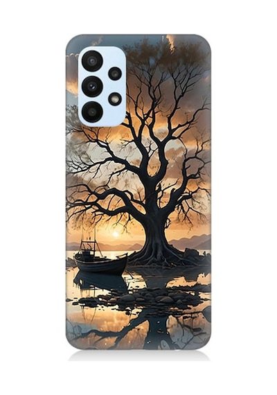 Samsung Galaxy A73 Uyumlu Göl Kenarında Yalnız Ağaç Desenli Silikon Kılıf Çok Renkli