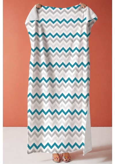 Zigzag Geometrik Modern Plaj Havlusu - Turkuaz Gri Minimalist Hızlı Kuruyan Mikrofiber Havlu Kül Ada