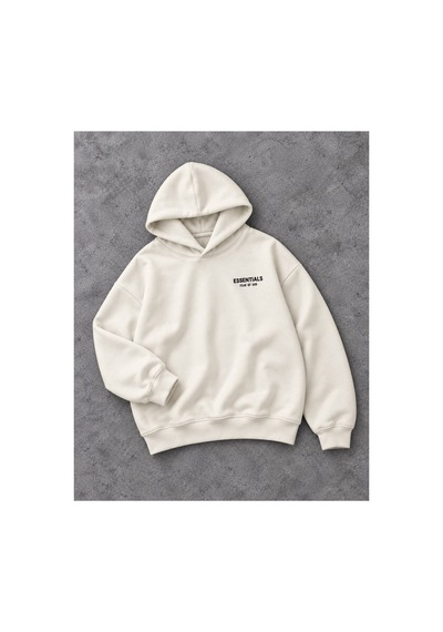 Genel Markalar Unisex Oversize Pikeli Double Face Kapüşonlu Sweatshirt Ekru
