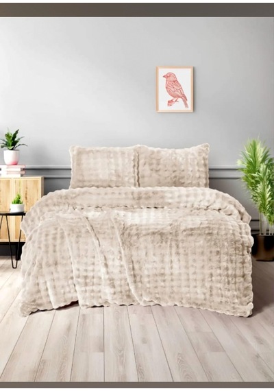 Merinos Diamond Kürk Comforter Set Çift Kiş Yorganseti-bubble Bej Bej