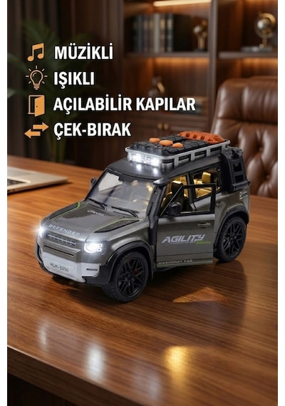 Sesli Işıklı Çek Bırak Oyuncak Araba Defender Model Jip - Kapıları Açılan Lüks Arazi Aracı 17 Cm Çok Renkli