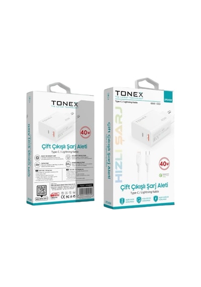Tonex Type-c To Lightning Çift Çıkışlı 40w Şarj Aleti -
