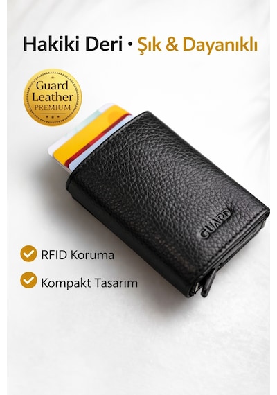 Guard 5238 Siyah Mekanizmalı Hakiki Deri Erkek Cüzdan & Kartlık
