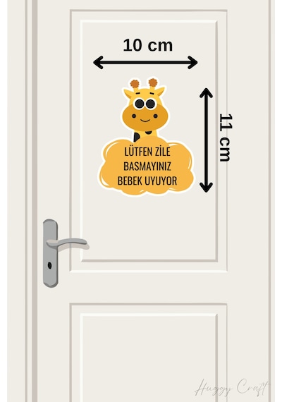 Lütfen Zile Basmayınız Bebek Uyuyor Kapı Zili Etiketi - Sevimli Zürafa Sticker Standart