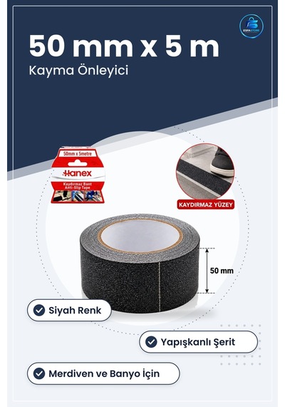 Kaydırmaz Bant Siyah 50 Mm X 5 M Merdiven Basamak Banyo Duş Kayma Çok Renkli