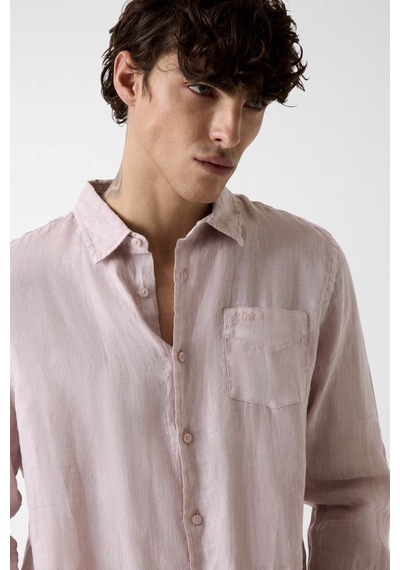 Guess Eco Napa Lınen Solıd Ls Shırt Pembe Erkek Gömlek M6gh59w1827-f6bx