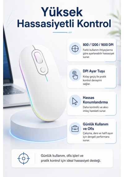 Beyaz Şarjlı Kablosuz Mouse Bluetooth 5.2 + 2.4g Çift Modlu Sessiz Tuşlu Rgb Işıklı 800 1200 1600 Dpı Type-c Şarjlı Ergonomik Mouse Çok Renkli Diğer Beyaz Şarjlı Kablosuz Mouse Bluetooth 5.2 + 2.4g Çift Modlu Sessiz Tuşlu Rgb Işıklı 800 1200 1600 Dpı Type-c Şarjlı Ergonomik Mouse Çok Renkli Diğer