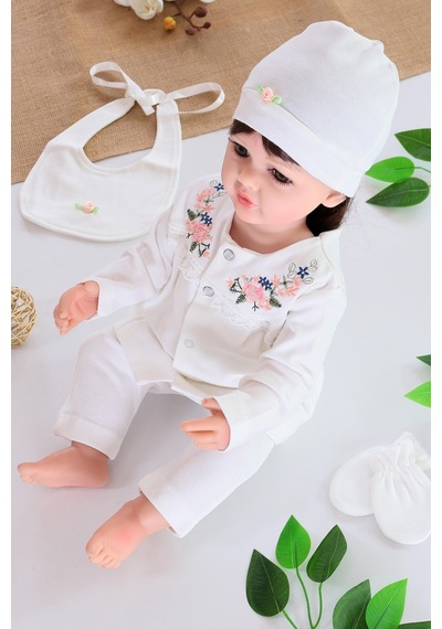 Sitilin Kız Bebek Organik Ekru 5 Li Hastane Çıkışı Setistl6016 Beyaz
