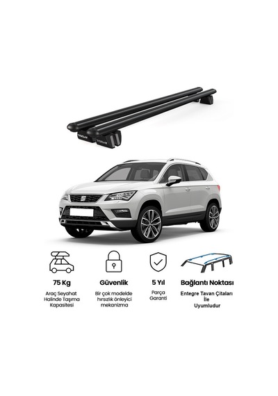Pençe Seat Ateca Ara Atkı 2016 Ve Sonrası Uyumlu Siyah Ara Atkı Port Bagaj Tavan Barı