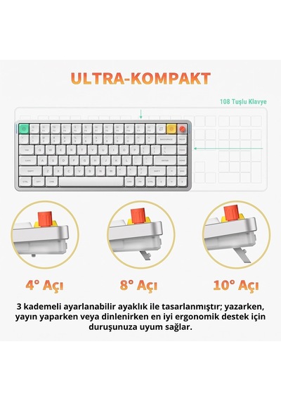 Nuphy Air75 V3 Tri-mode Custom Mekanik Oyuncu Klavyesi Nova White-red Nano