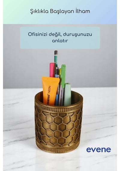 Kalemlik Masa Kalemliği Organizer Kalemlik Altın Eskitme Renk Model 81 Çok Renkli
