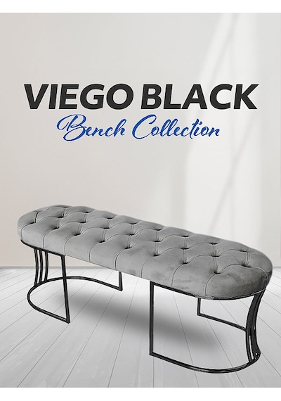 Viego Siyah Bench Puf Açık Gri