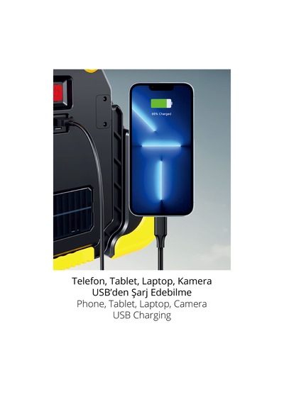 11320 Güneş Enerjili Reflektör / Tripod İkaz Üçgeni / Led / Sabitleme Ve Tutma Kolu / Usb Şarj