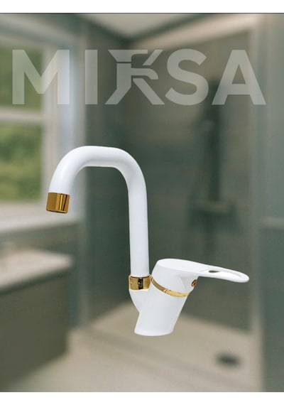 Lüx Beyaz-gold Köşe Borulu Banyo Lavabo Bataryası, Musluğu, Çift Su Girişli