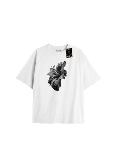 Flood Of Style Beyaz Oversize T-shirt Çiçek Özel Tasarım