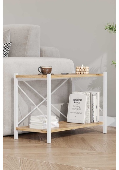 Koltuk Yani Sehpa Beyaz Profil Çam Sunta 60x24x44 Cm Mtl024 Beyaz-çam