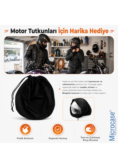 Microcase Motosiklet Ve Bisiklet Kaskı El Tutacaklı Büzgülü Taşıma Saklama Çantası Koruyucu Kese 47x42 Cm Al5687 Siyah