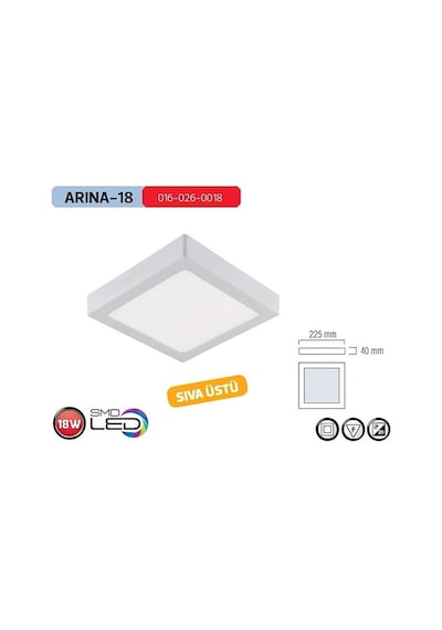 18w Kare Led Panel Armatür Sıva Üstü 3000k Gün Işığı Arina Beyaz