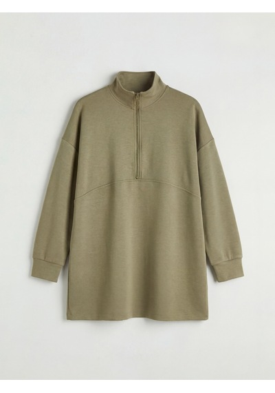 Lcw Modest Haki Dik Yaka Soft Touch Kadın Sweatshirt Tunik