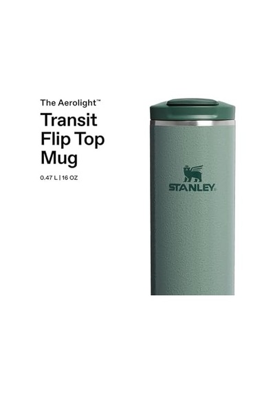 The Transit Fliptop Mug Termos Bardak, 0.47 L, Yeşil Hammertone Green Açık Beyaz
