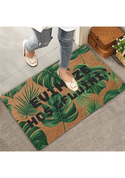 Valerine Life Yeşil Palmiye Yaprakları Evimize Hoş Geldiniz Kapı Önü Paspası 45x70cm