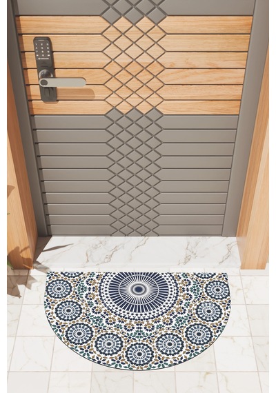 Rugmood Modern Dijital Paspas Mavi Yuvarlak Desenler Kapı Önü Paspası