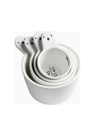 Crate & Barrel Ghost Stoneware Ölçü Kapları, El Yapımı Sırlı Seramik Ve 4 Lü Ölçü Seti Çeyiz Çatal, Kaşık & Bıçak Takımları Beyaz