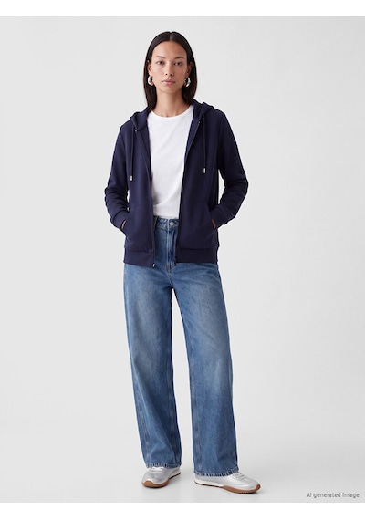 LC Waikiki Lc Waıkıkı Lacivert Kapüşonlu Kadın Fermuarlı Sweatshirt