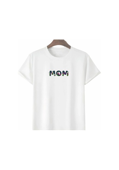 Alfanora Anneler Günü Hediye Mom Çiçek Baskılı Oversize Bisiklet Yaka T-shirt - Beyaz