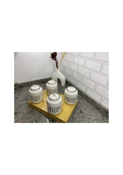 4 Lü Lüks Baharat Takımı Tuz Biber Nane Kekik Beyaz