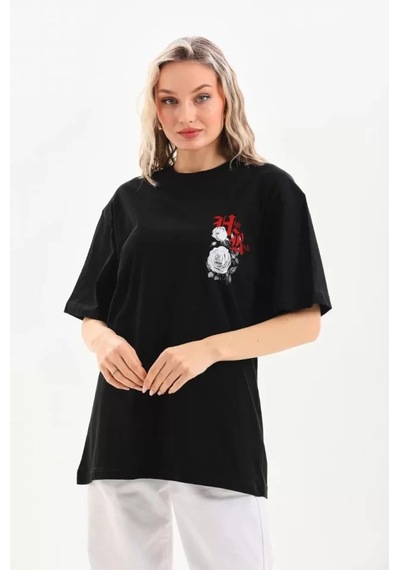 Suma Unisex Oversize Baskılı T-shirt - Siyah