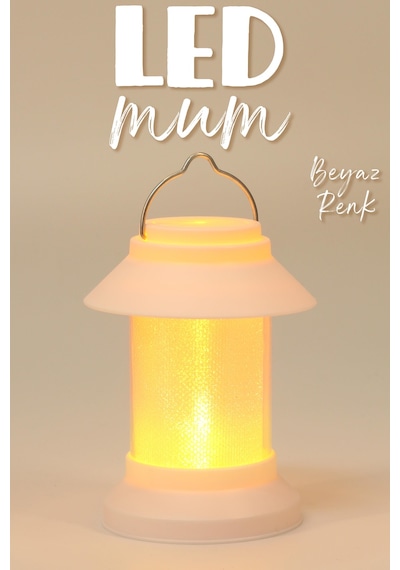 Led Mum Sokak Lambası Tip Kulplu Dumansız Pilli Alevli Dekoratif Yapay Mum Işıldak Beyaz 1036-9