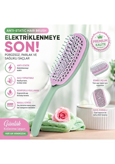 Anti-statik Saç Fırçası Esnek Uçlu, Hava Kanallı, Ergonomik Saplı Saç Açma Ve Tarama Fırçası Islak & Kuru Saçlar İçi