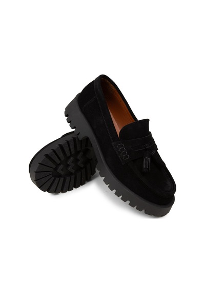 Deery Kadın Hakiki Süet Siyah Püsküllü Loafer - 02035zsyhc01 Siyah