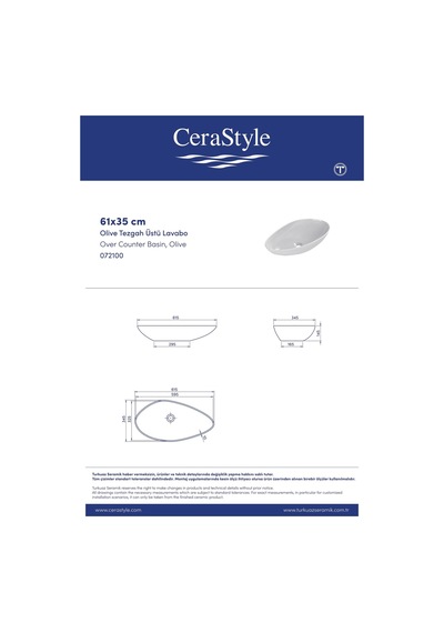 Turkuaz Olive Tezgahüstü Mat Cappuccino Lavabo 61 34 Cm Kahverengi