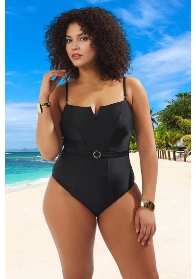 Ersefa Konforlu Plus Size Mayo Tasarım Büyük Beden Plaj Kıyafeti Tam Des Siyah