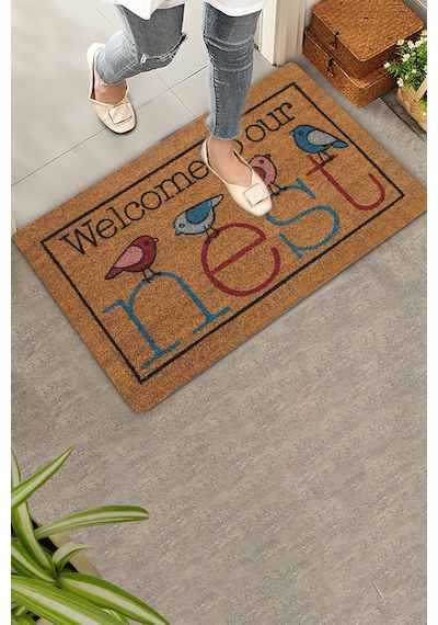 Valerine Life Yuvamıza Hoş Geldiniz Kuşlar Temalı Welcome Kapı Önü Paspası 45x70cm Kahverengi