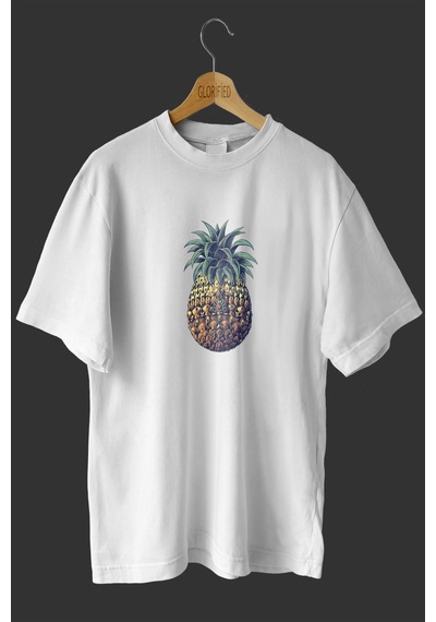 Noıssey -wed Ananas Tasarım Baskılı Oversize T-shirt Tişört Beyaz