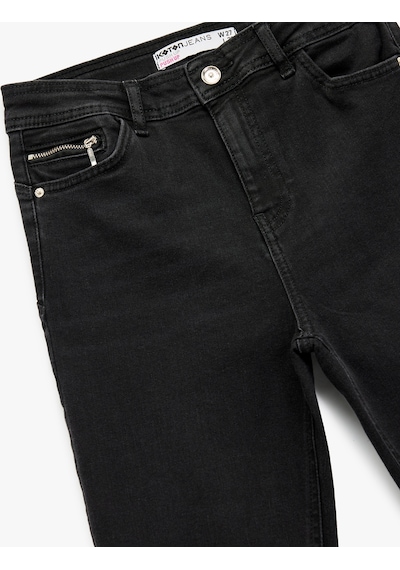 Koton Yüksek Bel Fermuar Cep Detaylı Toparlayıcı Skinny Jean Pantolon - Push Up Skinny Jeans Siyah 6wal40042md Siyah