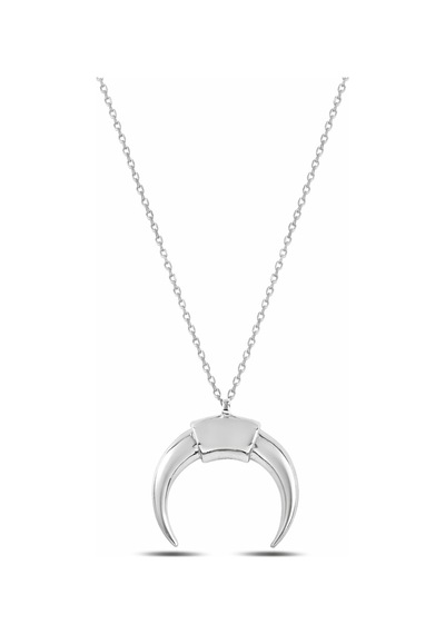 Çekirdekjewelry Minimal Rodyum Renk Boynuz Kolye Şık Ve Modern Kadın Kolyesi 925 Ayar Gümüş Gri