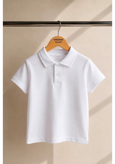 Minigimin Cicileri Polo Yaka Kısa Kol Unisex Çocuk Okul Tşörtü - Beyaz