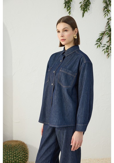 Aker Lacivert Denim Gömlek Lacivert Lacivert