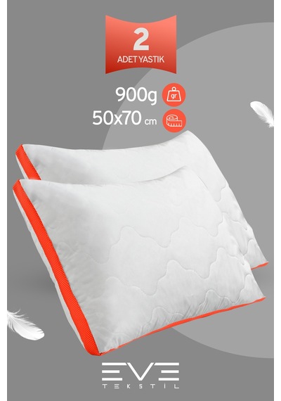 2 Adet Klimax Turuncu Serisi Kılıflı Fermuarlı Klimali Antialerjik Silikon Nano Elyaf Yastık 50x70cm Beyaz