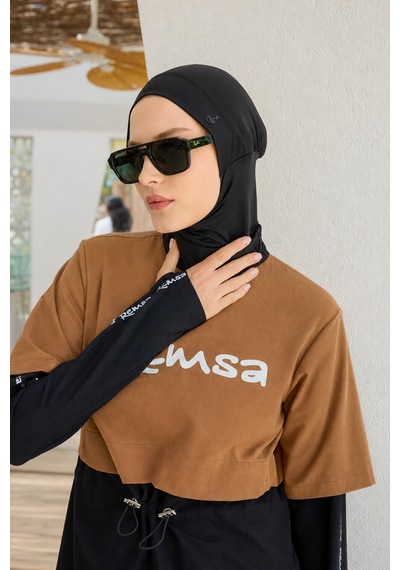 Remsa Mayo Spor Likra Logo Detay Tam Kapalı Tesettür Mayo R140 Camel